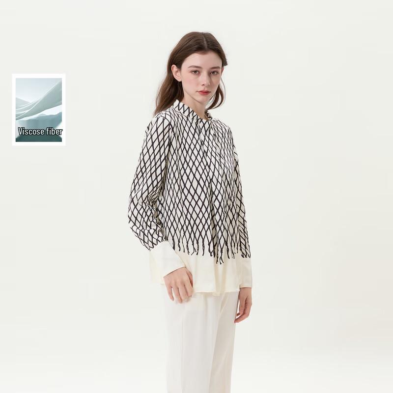 Women s Retro Stand-Collar Printed Blouse M