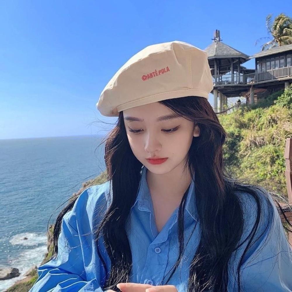 Flat Women Beanie Hat Solid Color Octagonal Caps Retro Double-sided Beret Girls