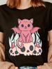 Women Pink Devil Cat and Skull Anime Art Cotton TShirt Fashion Casual Crew Neck Short Sleeve Top Knit Fabric AllSeason TShirt