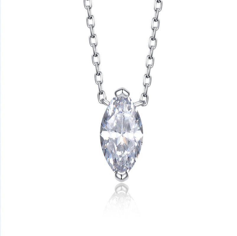 Lulu Tong 2022 Marquise Cut Diamond Necklace for Women In 925 Silver - Elegant Clavicle Chain with Single Diamond.