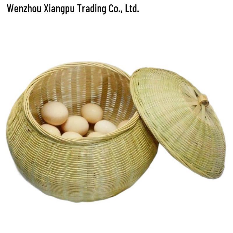 Bamboo Woven Pumpkin Basket with Lid for Tea, Snacks, and Egg Storage