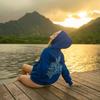 Women's 2025 Hibiscus Print Ribbed Hoodie with Drop Shoulder