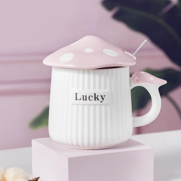 Ceramic Lid Mug Creative Personality Water Cup Mushroom Cup Household Drinking Cup Office Coffee Cup Teacup 350ml
