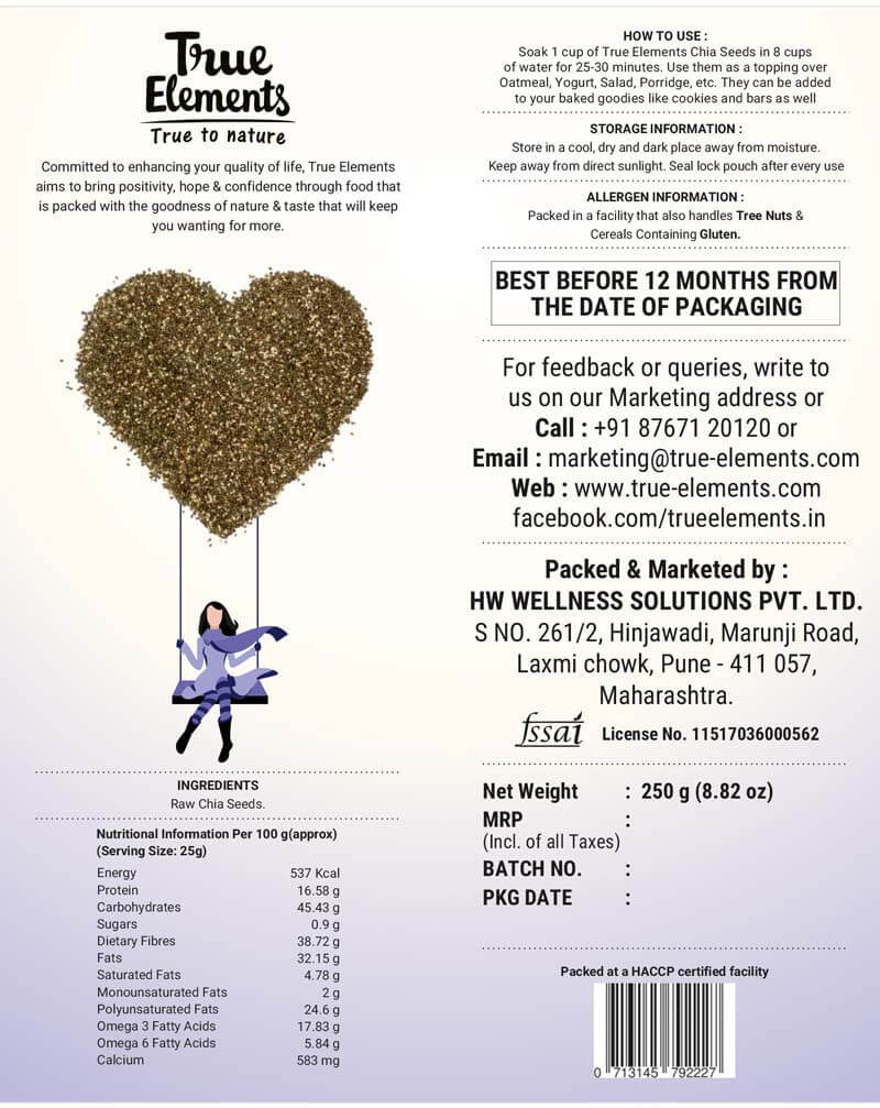 Surowe nasiona chia (250g), Surowe nasiona chia, prawdziwe elementy