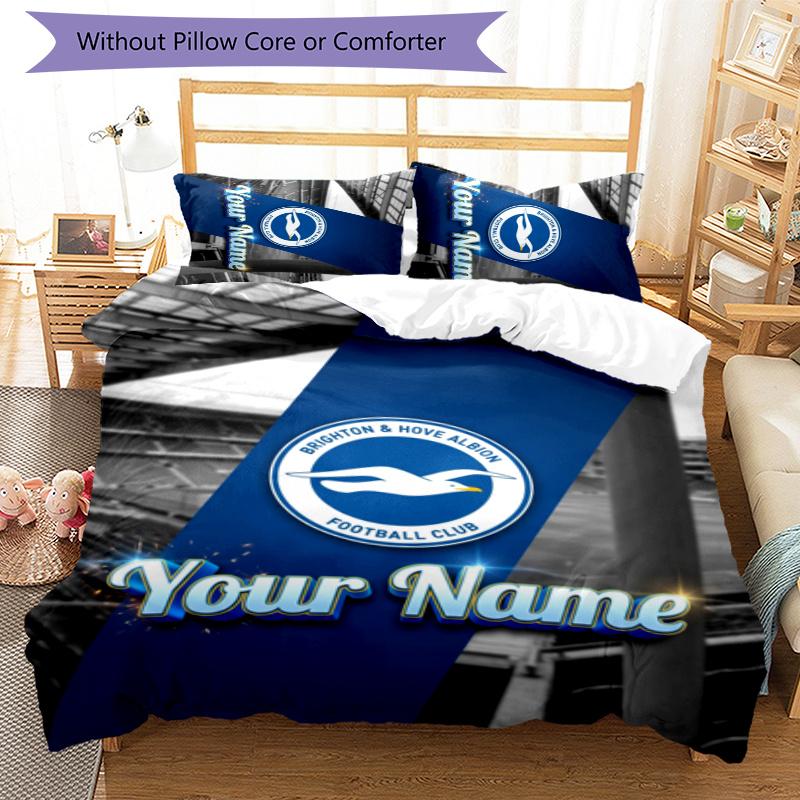 3pcs Brighton & Hove Albion F.C. Cover Set - Personalized Name, HD Printed Bedding with 1 Cover and 2 Pillowcases - Perfect for Home Decor, Easy Care