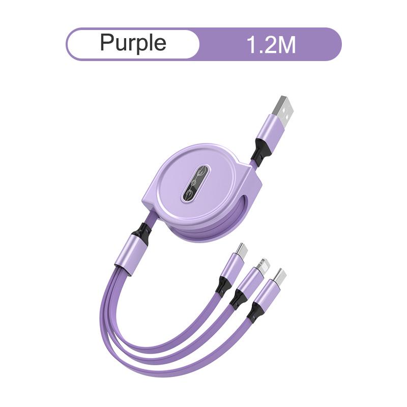 

3 в 1 USB-кабель для быстрой зарядки Кабель USB Type C для iPhone Samsung Huawei Xiaomi Micro USB Lightning Cable Зарядное устройство 3in1 фиолетовый