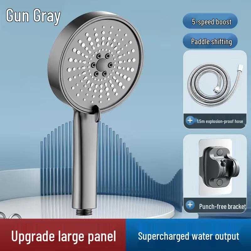 Black Universal Five-Speed Air-Boost Shower Head For Bathroom