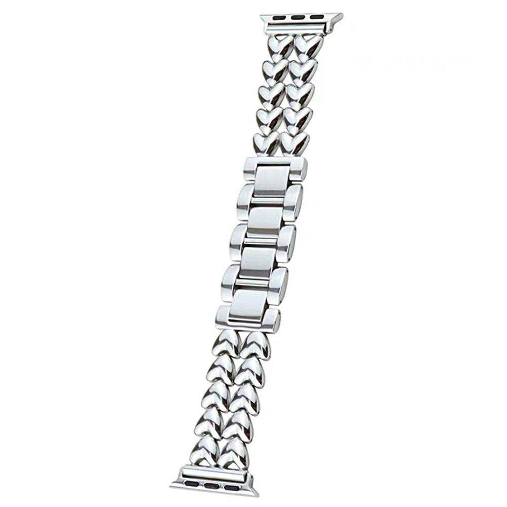 

Metal Band for Apple Watch Series 10 42mm/9 8 7 41mm/SE (2023) SE (2022) SE 6 5 4 40mm/3 2 1 38mm Double-Row Heart Alloy Watch Strap Silver