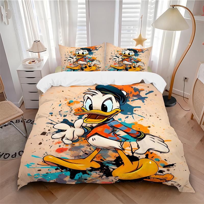 3pcs Colorful Donald Duck Printed Bedding Set, Soft and Comfortable Quilt Cover for Bedroom, Guest Room W012
