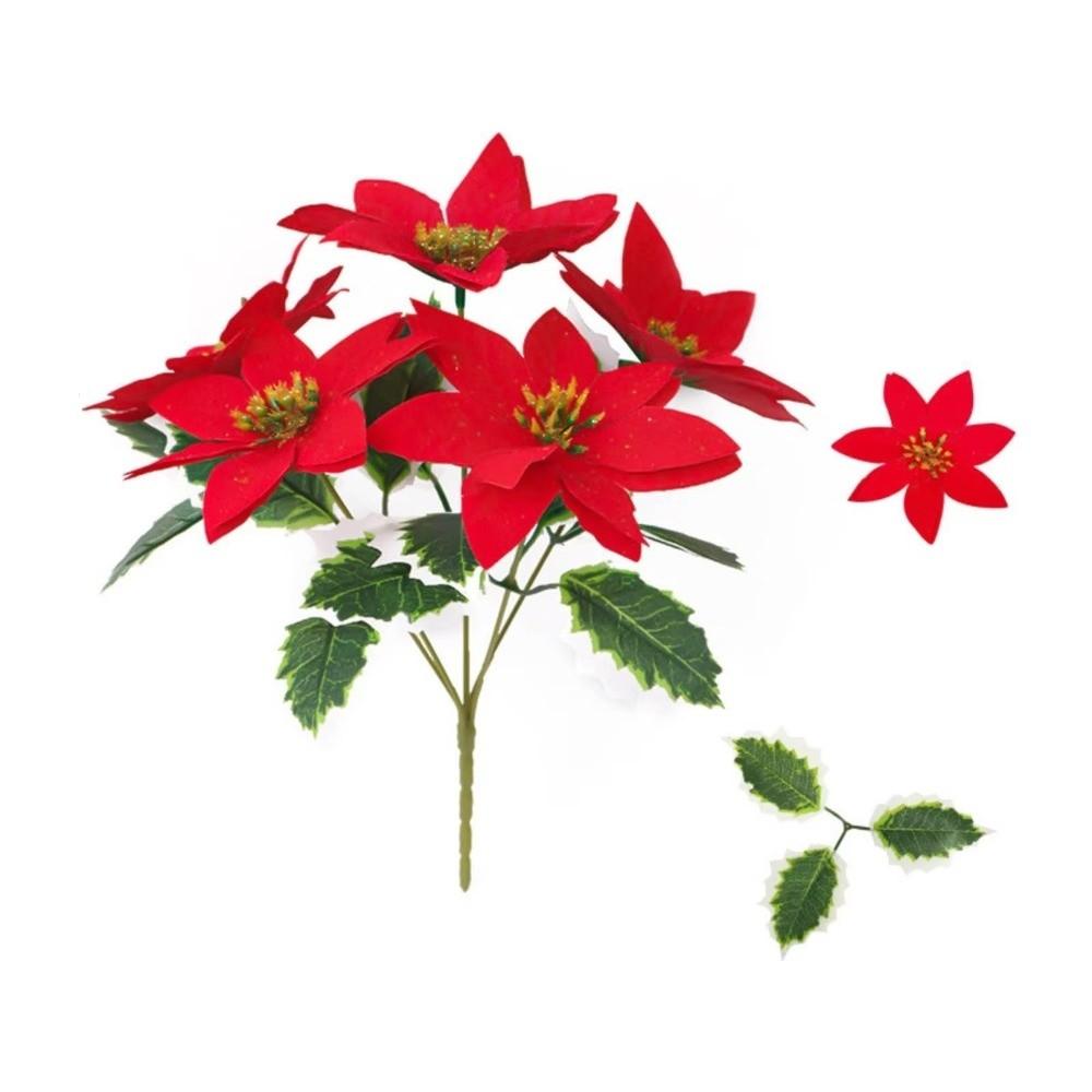Artificial Flowers Fake Flower Pot Ornament Red Poinsettia Simulation Bouquet  Holiday Decor