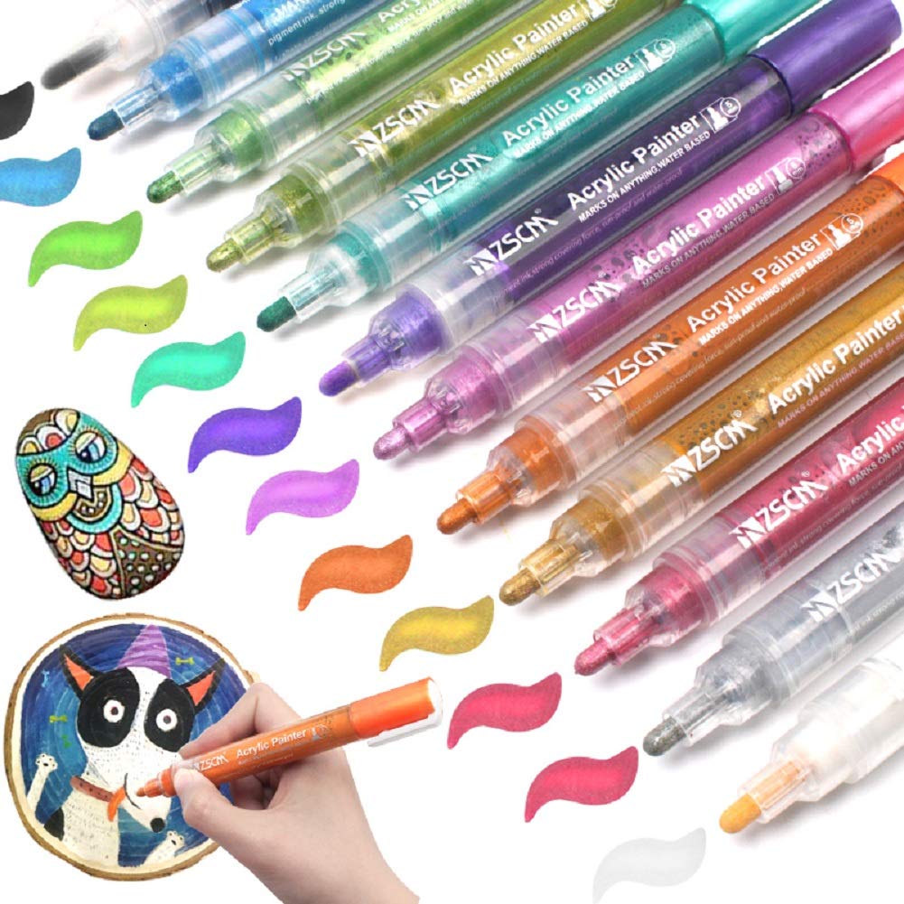 ZSCM Acrylic Marker Pens for and Adheres to a Variety of 12-Color Manga, Art, Painting, Calligraphy, Sketching, Multi-Material Painting. Materials.
