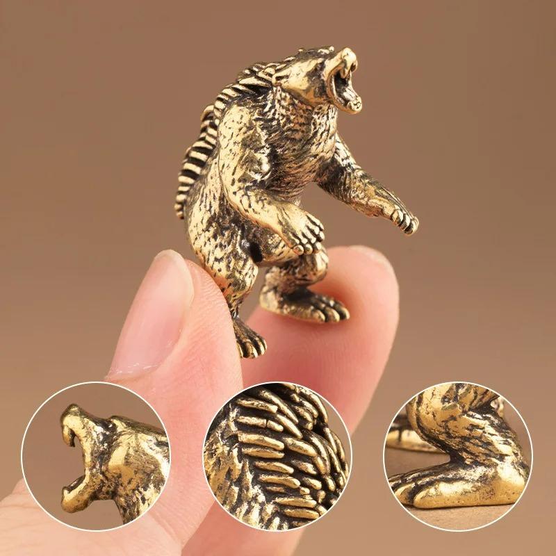 Solid Brass Furious Bear Small Statue Desktop Decoration Vintage Animal Miniatures Figurines Home Decor Ornaments Crafts Tea Pet