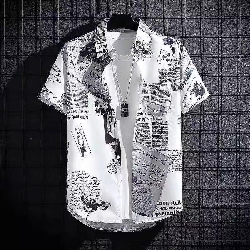Summer New Fashionable Floral Shirt Casual Versatile Retro Collar Open Cardigan Short Sleeve Men's Shirt Polyester Blend No I...