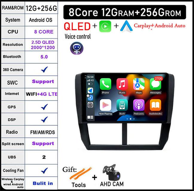 9 Lnch For Subaru Forester 3 SH WRX 2008-2014 Android 14 Car Radio Video GPS IPS Multimedia Stereo Screen DSP Auto Navigation