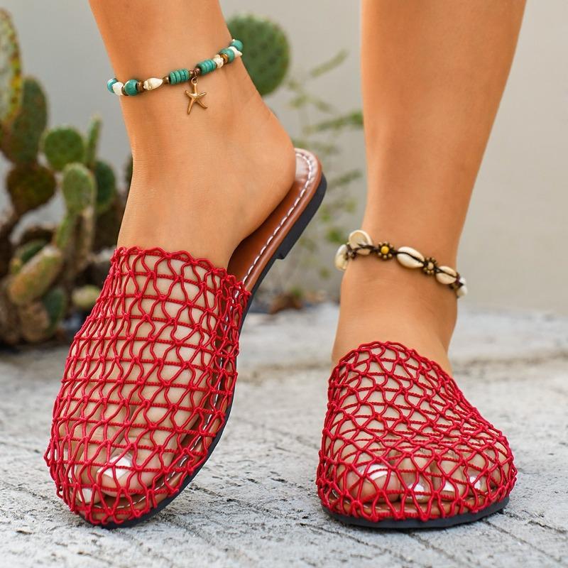 Mocassini da donna a rete larga, Sandali ciabatta traspiranti con intagli, Pantofole da esterno alla moda per donna
