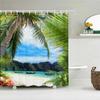 Seaside Scenery 3d Printed  Polyester Shower Curtain Wooden Bridge Nature Fabric Waterproof Bathroom Curtain for Bathtub