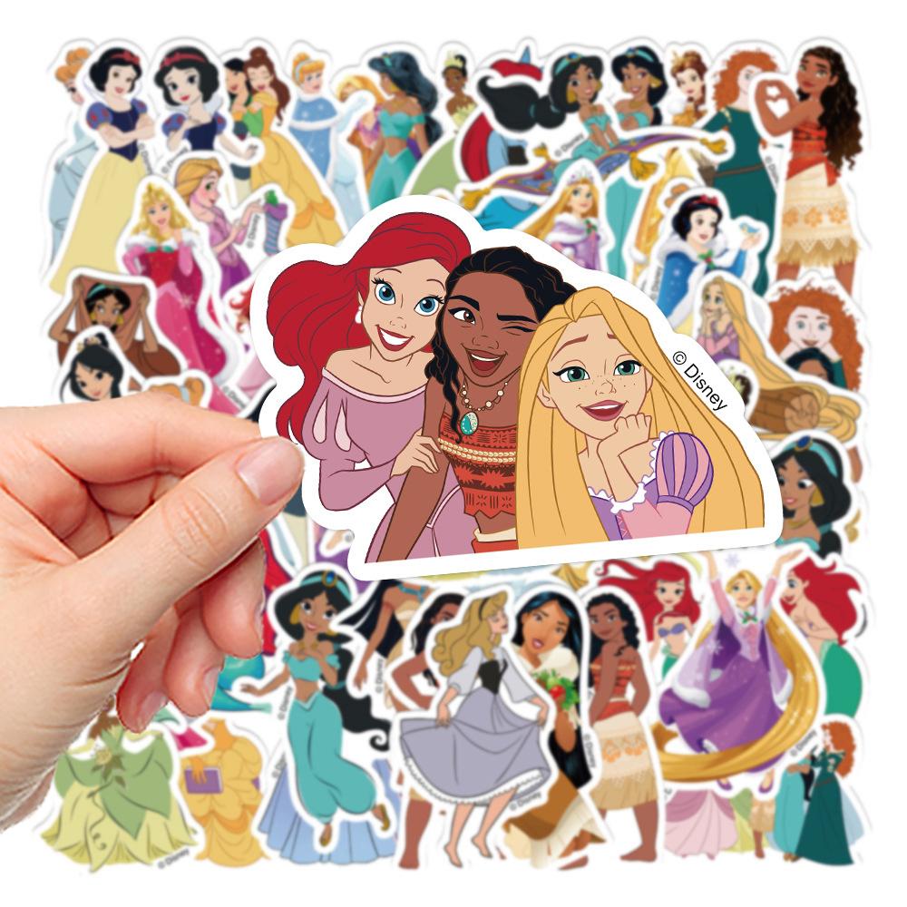 100pcs Mixed Princess Stickers Cute Rapunzel Belle Ariel Cartoon Decals DIY Scrapbook Luggage Kawaii Graffiti Sticker