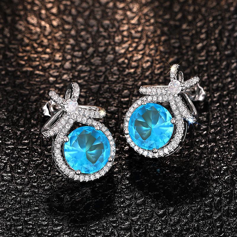 Geometric Bow Earrings For Women, Fashionable Blue Diamond Zircon Earrings, Fashionable Exquisite Jewelry