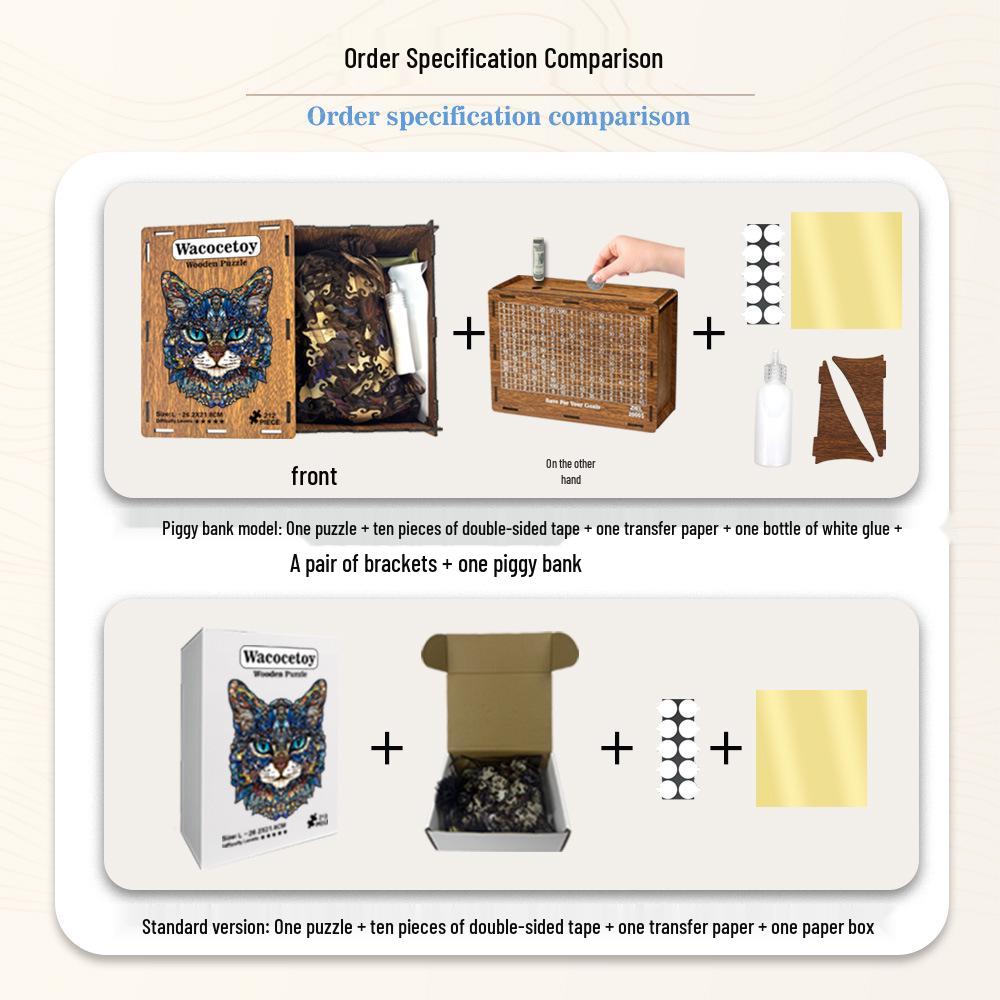 Wacocetoy Cross-Border Cat Collage Irregular Wooden Jigsaw Puzzle: Challenging Money Box Style