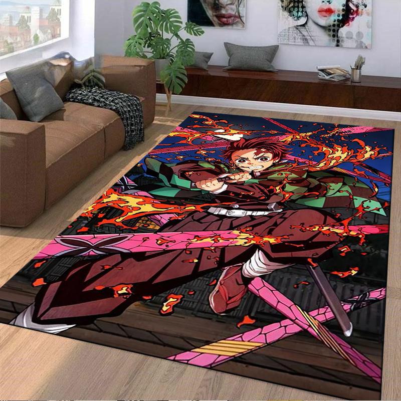 Anime Fiery Warrior Designed floor mat, suitable as a non-slip mat for the living room or bedroom sofa