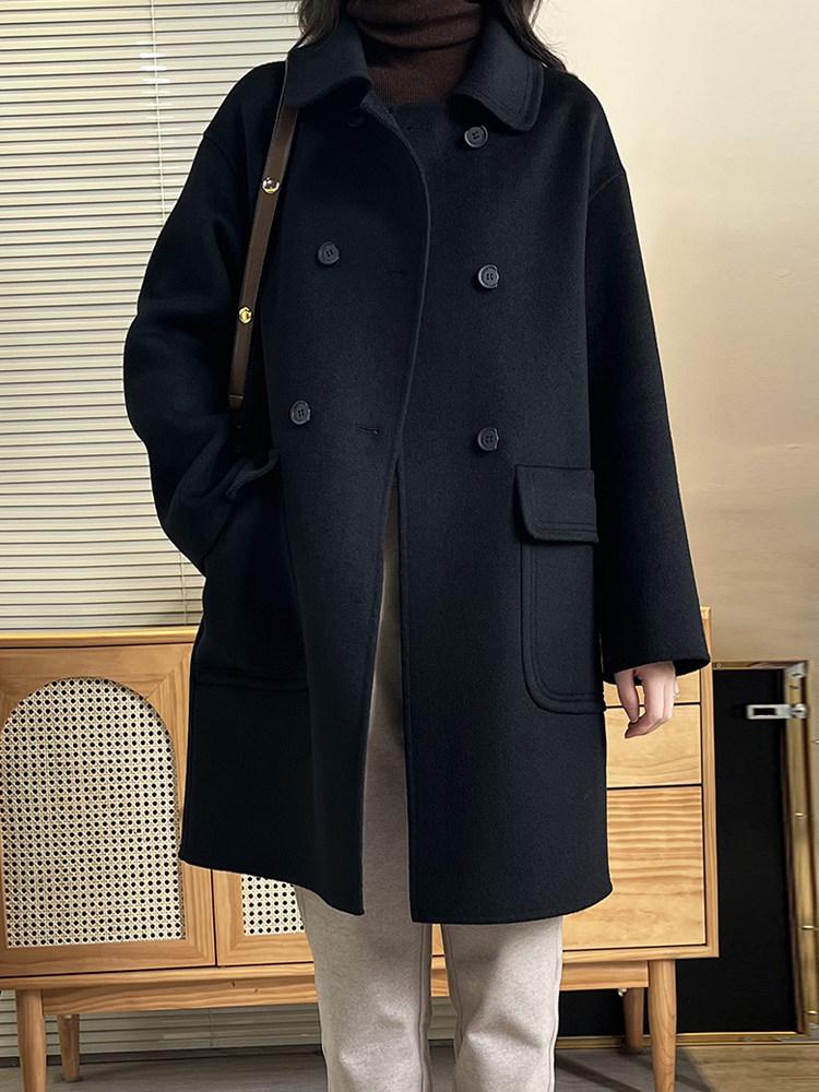 Women s Mid-Length Double-Faced Cashmere Coat - Autumn/Winter 2025 High-End Loose Double-Breasted Woolen Coat M (111-120 jin)