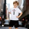 Boys 2 Piece Cute Letter Print Outfit, Short Sleeve T-Shirt and Shorts Set for Kids Age 5-14, Black and White Sporty Casual Summer Clothes