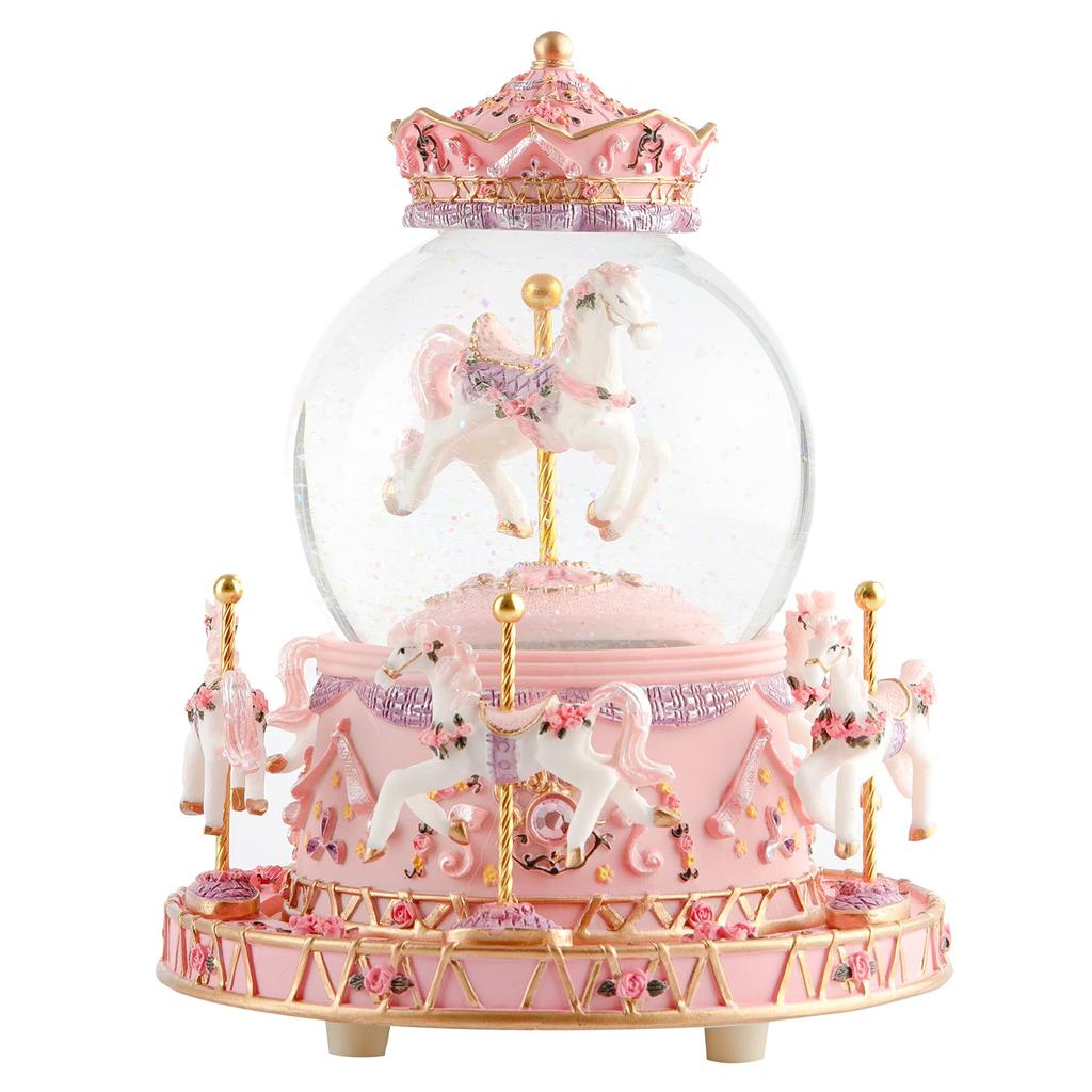 Snow Globe Music Box Color LED Light Crystal Ball Automatic Snowfall Popular Birthday Christmas Gift for Girls Women Girlfriends Merry-Go-Round