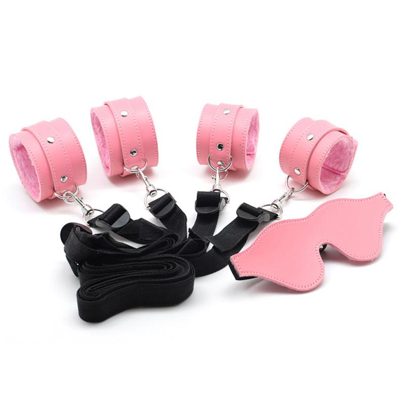 BDSM Bed Bondage Gear Leather Handcuffs Bed Straps Couple Flirting Restraints Rope Adult Games Fetish SM Erotic Supplies Sex