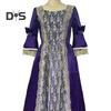 Women Performance Dress Stage Show Retro Royal Style Lace Bow Decor Bell Sleeve Patchwork A-line Hallowen Party Carnival Evening Dress Ball Gown