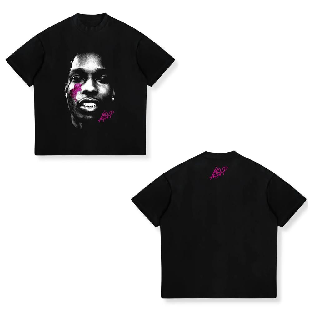 Hip Pop Tops New ASAP ROCKY Shortsleeved High Street Unisex Women Gothic Tees AAP Portrait Loose Casual Harajuku Tops Unisex