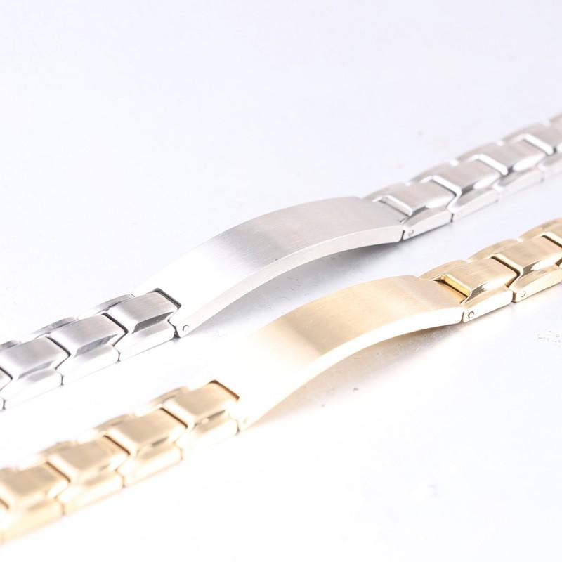 Stainless Steel Two-Tone Smooth 12mm Link Bracelet With Engraved Cross Charm Men Women Minimalist Geometric Design