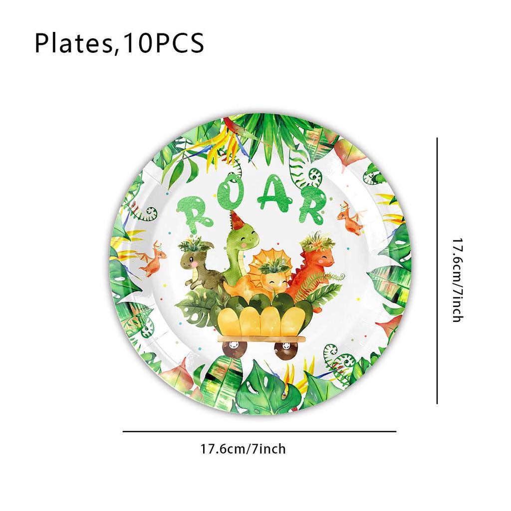 Watercolor Dinosaur Birthday Party Set: Paper Plates, Cups, Napkins for Kids