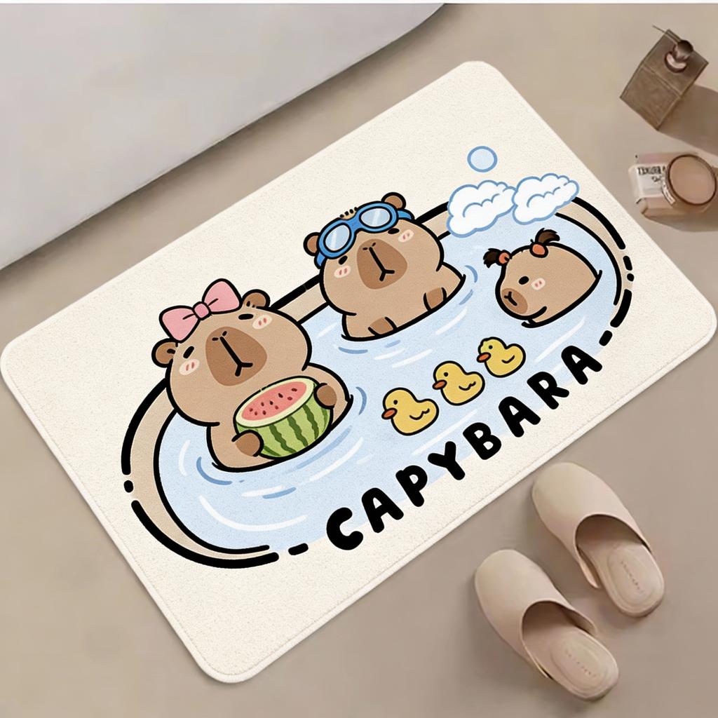 1pc Cute Capybara Bath Mat - Soft Thick Flannel Non-Slip Bath with Adorable Capybara Design, Plush Oval Mat for & s, Machine Was
