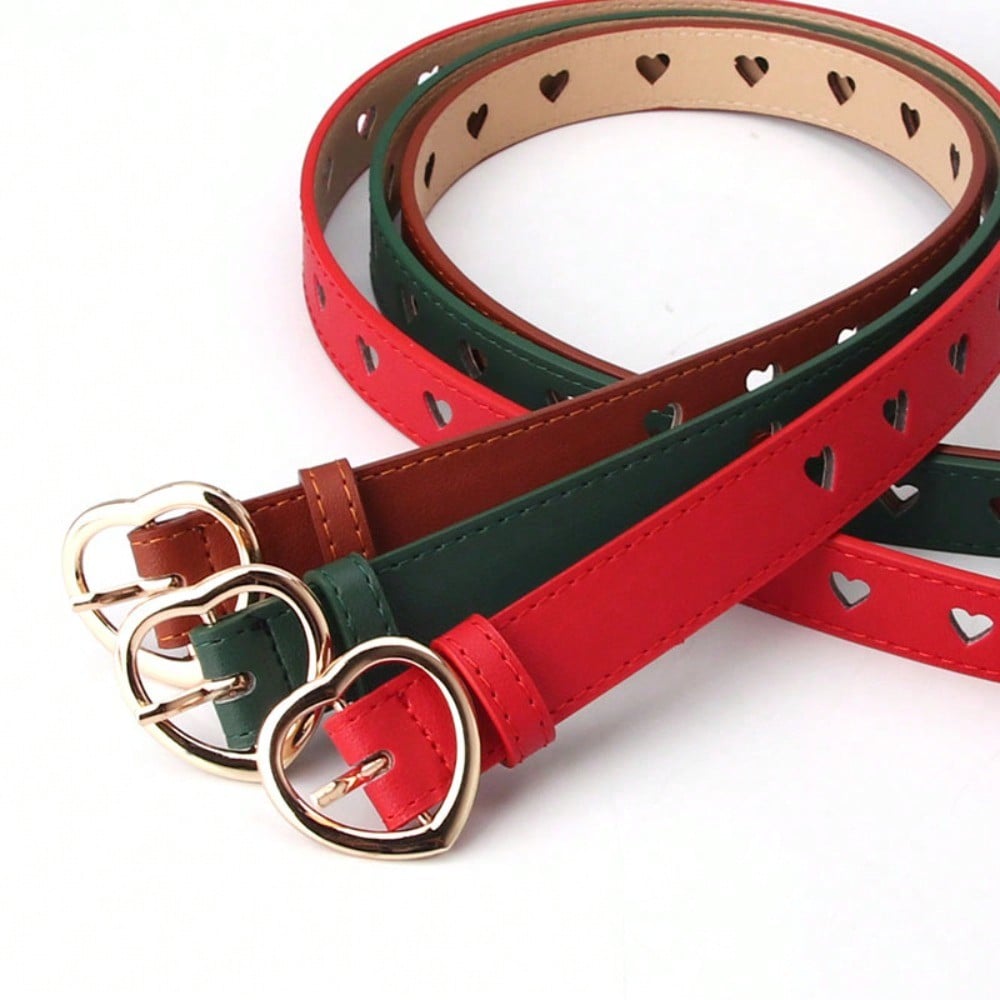 Simple and Versatile Heart-cut Cutout Leather Belt for Women, Pin Button Jeans Strap