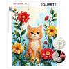 Easy DIY Framed Pearl Bead Painting Kit with Orange Cat and Flower Pattern 3D Sparkling Canvas Art for Home Decoration Gift Idea
