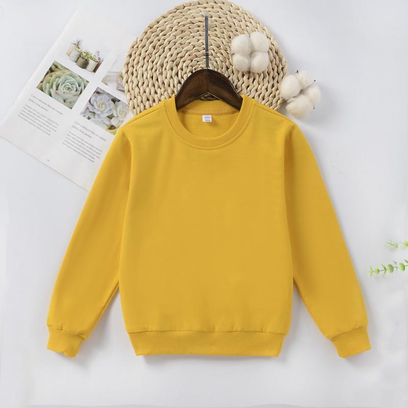 260G Kids Terry Cotton Round Neck Drop Shoulder Sweatshirt - Solid Color, Long Sleeve Pullover.