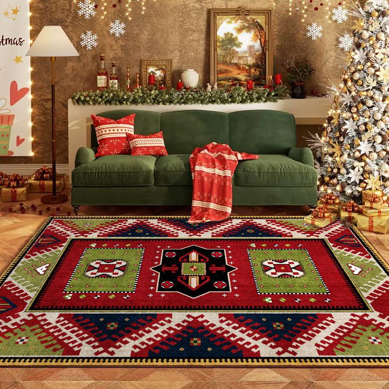 Geometric Ethnic Style Carpet Christmas Soft and Living Room Doormat and Dining Room Foyer Room Bedroom Floor Mat Decoration