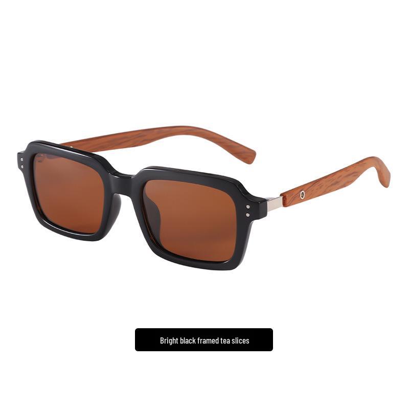 

High-End Retro Square Polarized Sunglasses with Wood Grain Temples for Men & Women