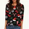 Women's Casual Christmas Print T-Shirt with Three-Quarter Sleeves and Neck Top
