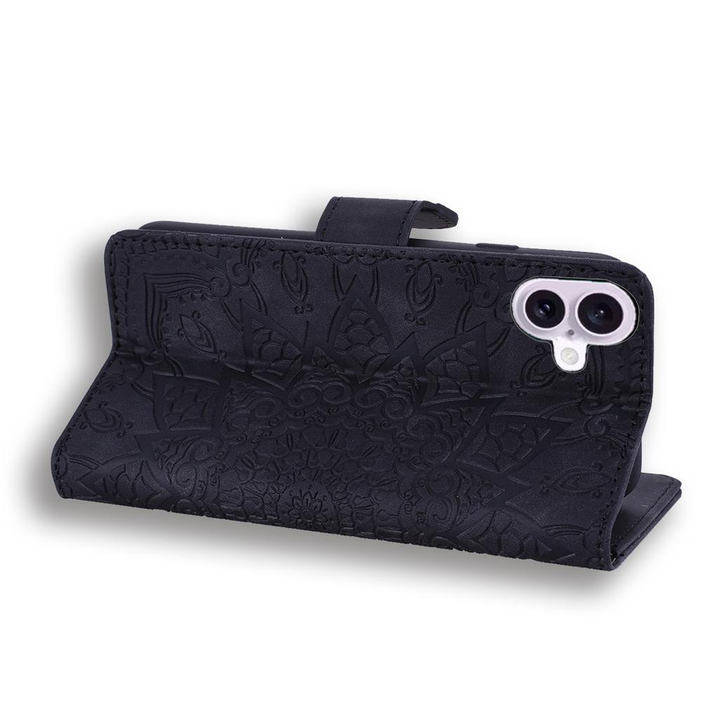 For iPhone 16 Case Flower Imprinted PU Leather Wallet Phone Cover