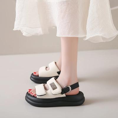 Fashion Shoes for Women 2024 Brand Buckle Strap Women's Sandals Fashion Metal Decoration Daily Sandals Women New Peep Toe Flat Sandals