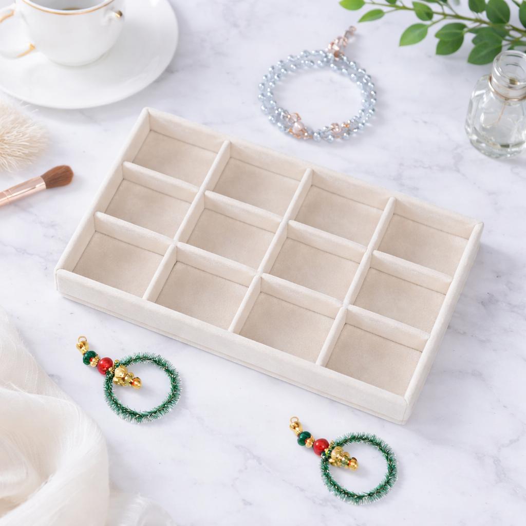 1PC, Flocking Jewelry Box Jewelry Tray, Color: Beige/Grey