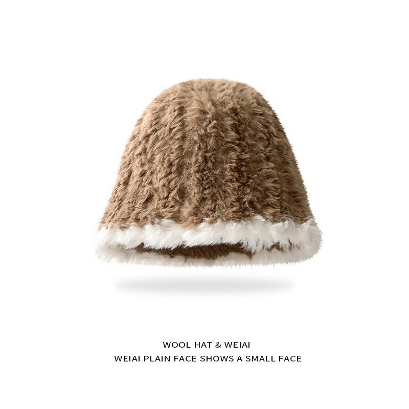Plush Fisherman Hat for Women In Autumn and Winter Korean New Style Face-showing Small Knitted Basin Hat Small Fragrance Style Winter Warm Bucket Hat