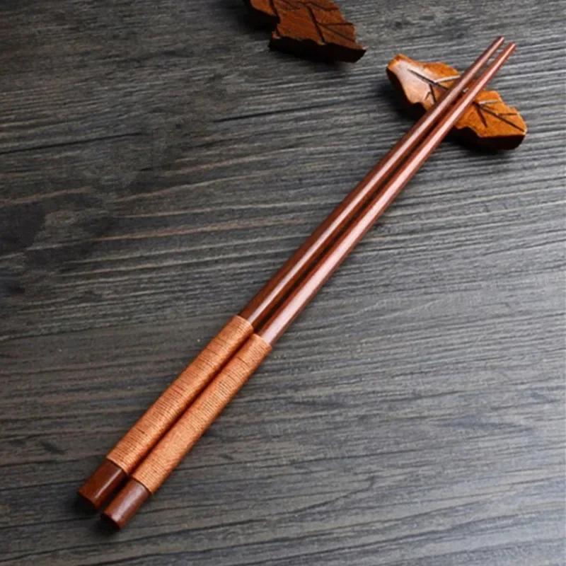 1 Pair New 23.5CM Handmade Japanese Natural Chestnut Wood Chopsticks Value Gift Chinese Food Tie Line