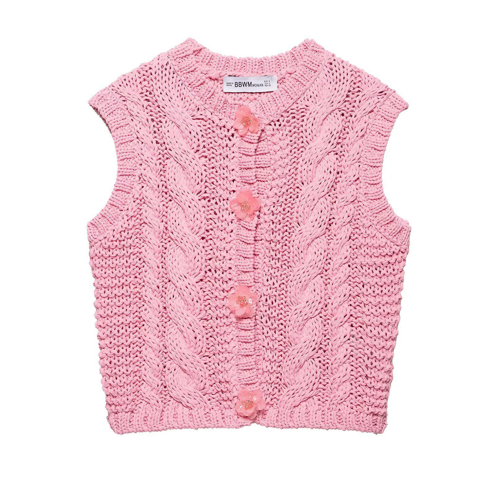 

Женский весенний вязаный жилет на пуговицах с цветочным узором TAOP&ZA Small