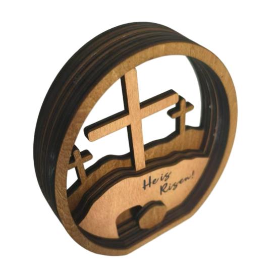 He Is Risen Easter Decoration Farmhouse Rustic Wooden Resurrected Tomb Table Sign Home Office Easter Party Desktop Ornament