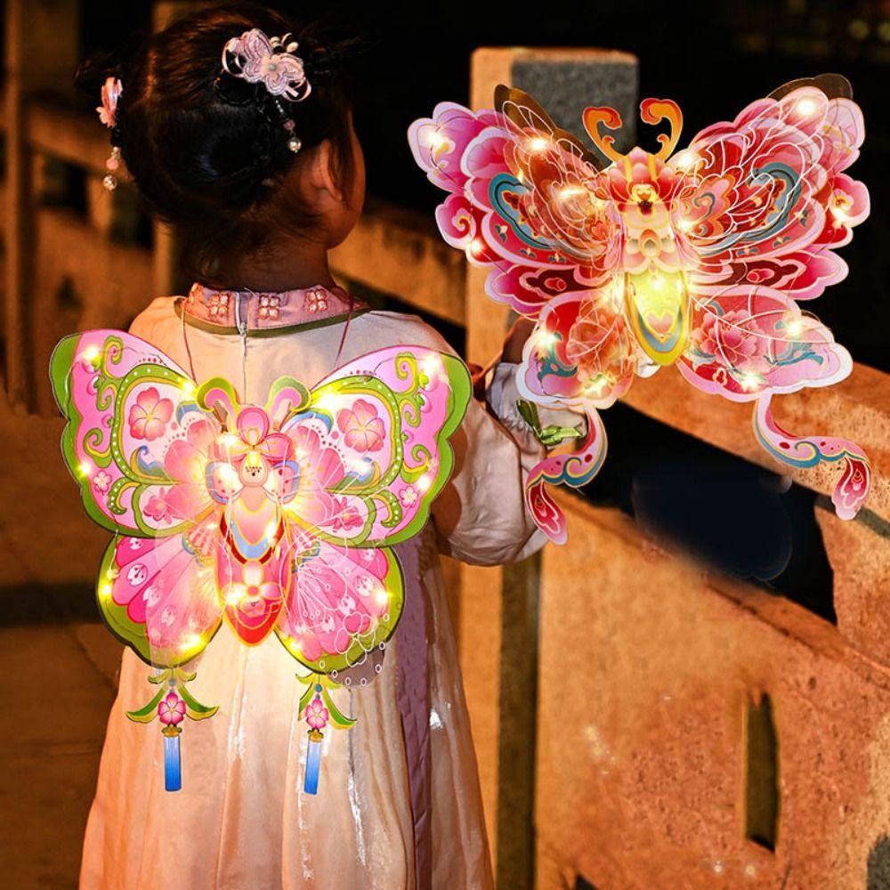 Handmade Mid-Autumn Festival Butterfly Lantern Chinese Style Light-Up Butterfly Lantern  Kids
