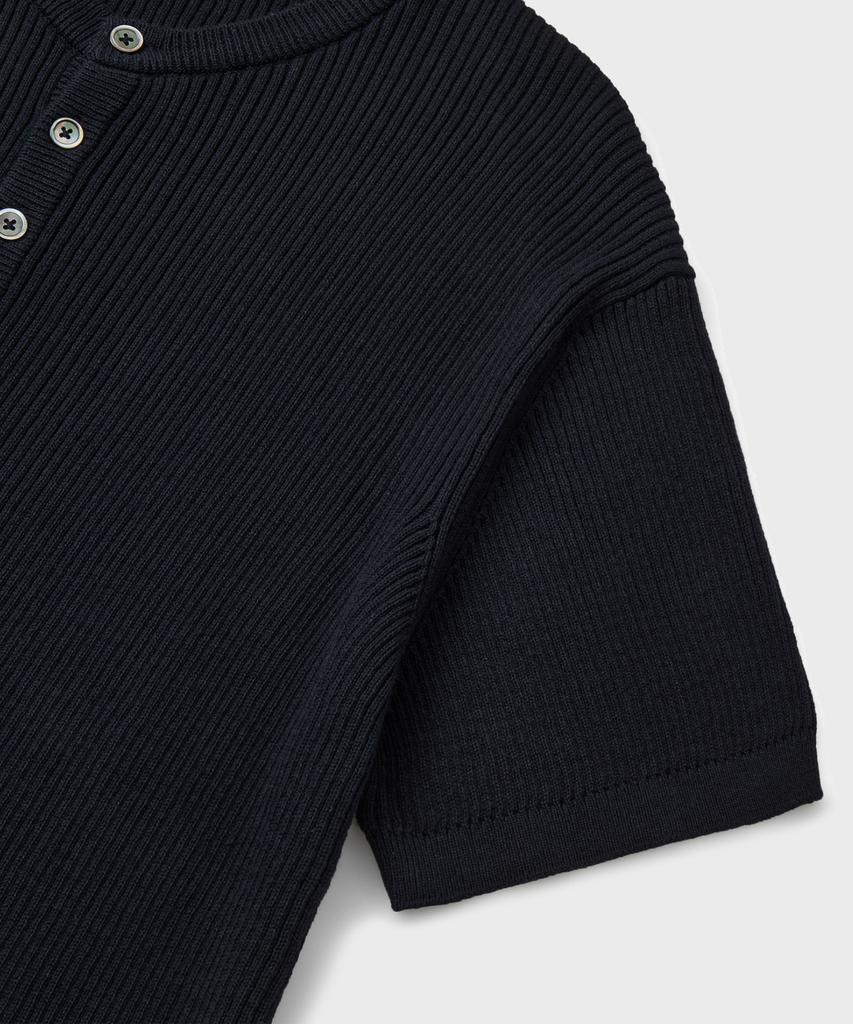 Beulaendideu Hard Twist Ribbed Henley Neck Half Knit [Ink Navy]