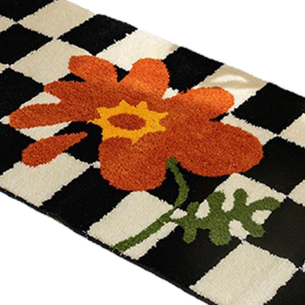 Runner Rug Black White Plaid Pattern Vintage Style Water Absorbent Stain Resistant Runner Carpet