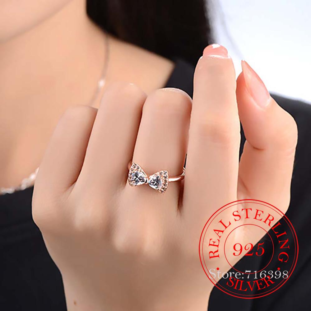 S925 Sterling Silver Bowknot Bow Knot AAA Zircon Rings for Women Fashion Wedding Engagement Party Gift Charm Jewelry
